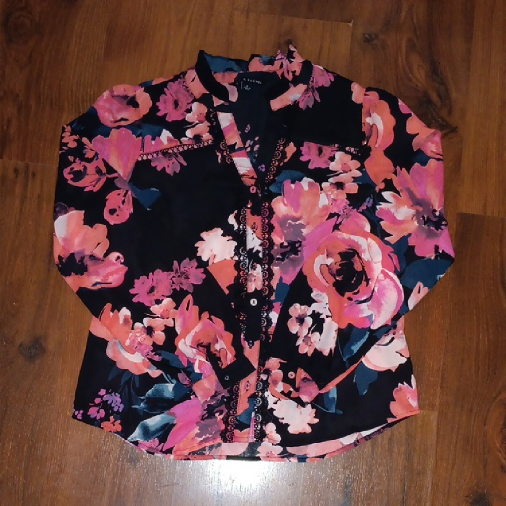 Zac & Rachel Floral Blouse - Black and Pink. #813